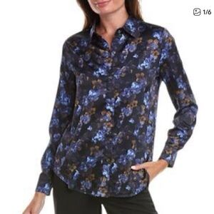 NWT Ellie Tahari Floral Button-Up Shirt - Blue Multi Sz XS